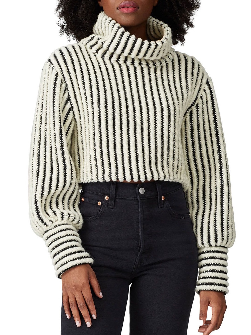 Sid Neigum SMALL Jane wool boxy fit cropped turtleneck sweatshirt black white